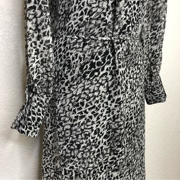 WHBM gray and black leopard animal print sheer button front midi dress size 8 - Picture 10 of 15
